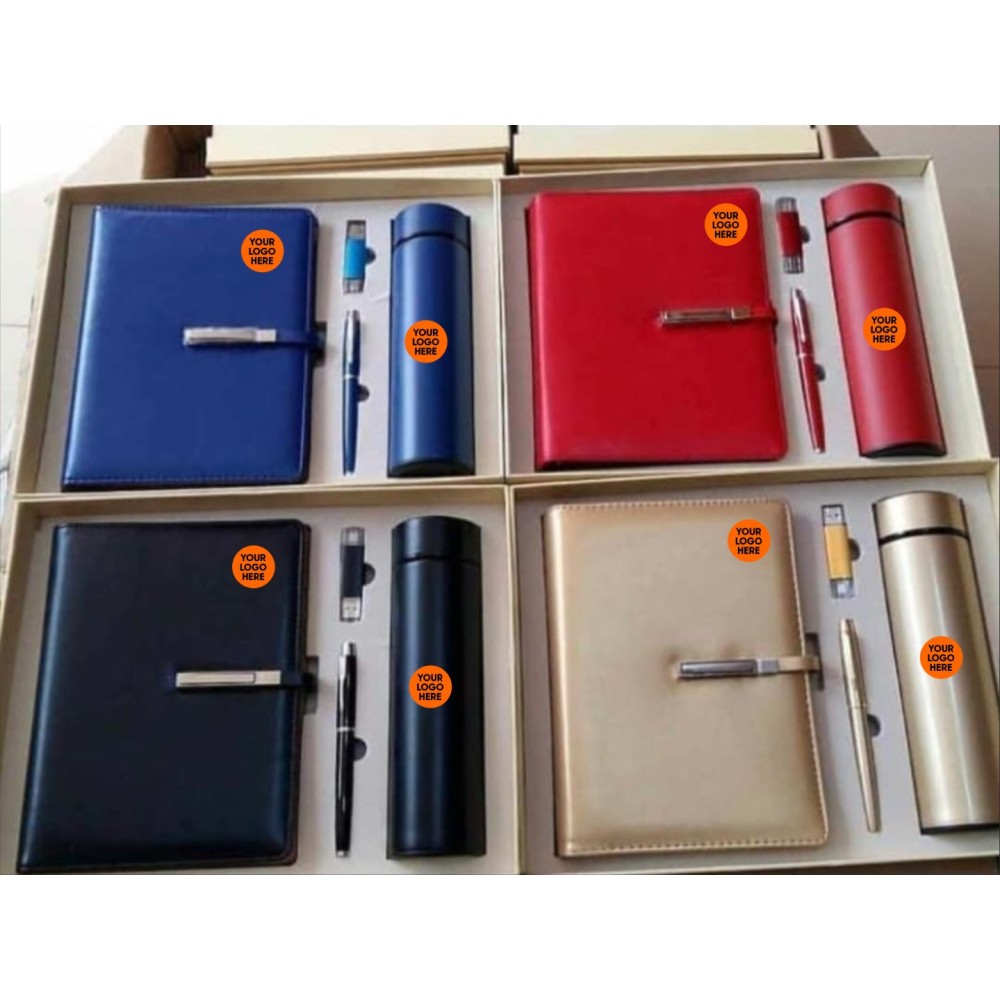 Leather Elegance Gift Trio: Notebook, Pen, and Thermos